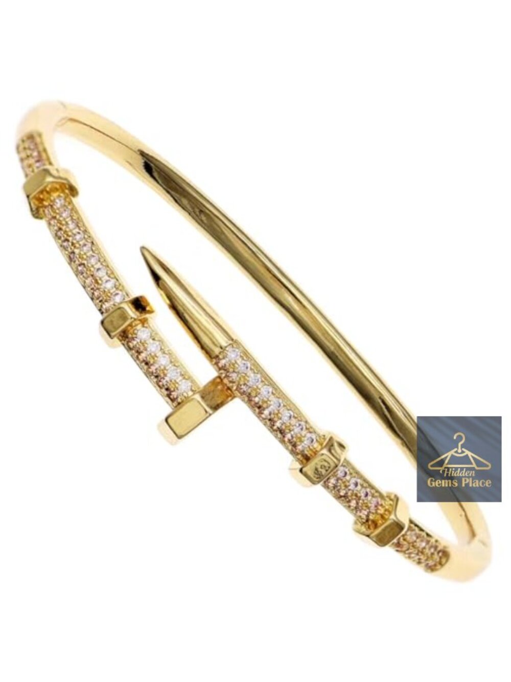 18K Gold Plated Cubic Zirconia Bangle Bracelet Titanium Steel Nail Design